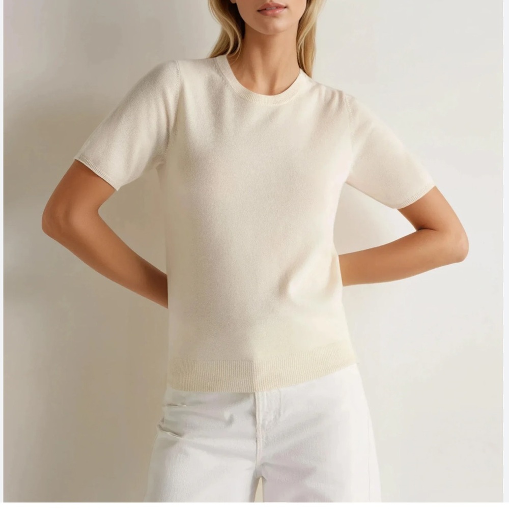 BELFORD Vintage 90’s Silk Blend Cream Short Sleeve Sweater Top Small